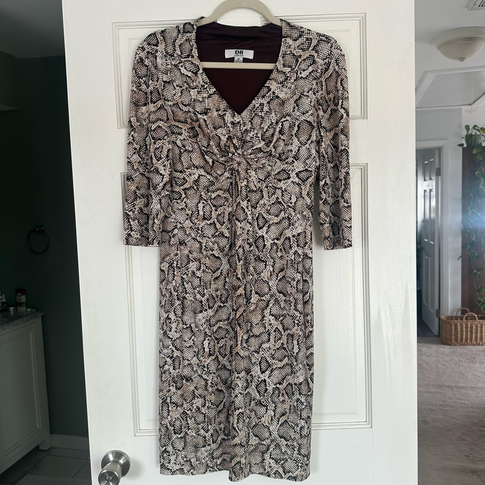 SD Collection Beige and Black Snake-Print Midi Dress